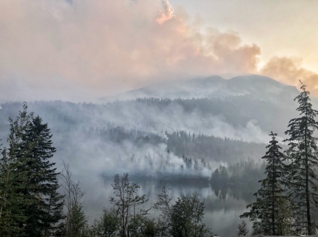 Swan Lake Fire smoke rising from the mountains