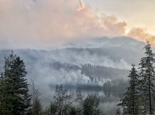 Swan Lake Fire smoke rising from the mountains